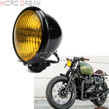 

Retro Motorcycle Headlight 4'' Amber Lens Headlamp H4 Lights for Harley Bobber Chopper Tri XS650 Cafe Racer Universal