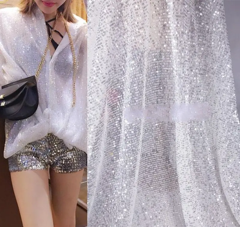 

GLace 1Y/Lot soft elastic mesh fabric flash sequins fabric for dress wedding cloth decoartion TX784