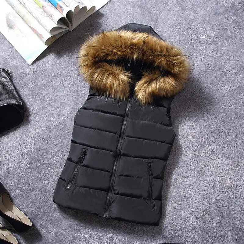 Womens Puffer Vest Faux Fur Vest With Hood Arrival Winter womens puffer vest faux fur vest with hood arrival winter sleeveless women's hooded shiny cotton waistcoat vest fur collar coat-in Vests & Waistcoats from ... - Womens Puffer Vest Faux Fur Vest With Hood Arrival Winter