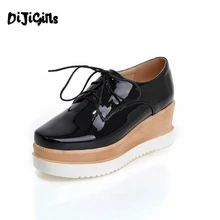 DIJIGIRLS/Модная женская повседневная обувь на шнуровке, обувь с толстой подошвой, обувь на платформе Черный, красный, белый цвета Серебро Женщины Леди Женская Туфли на квадратном каблуке средней высоты