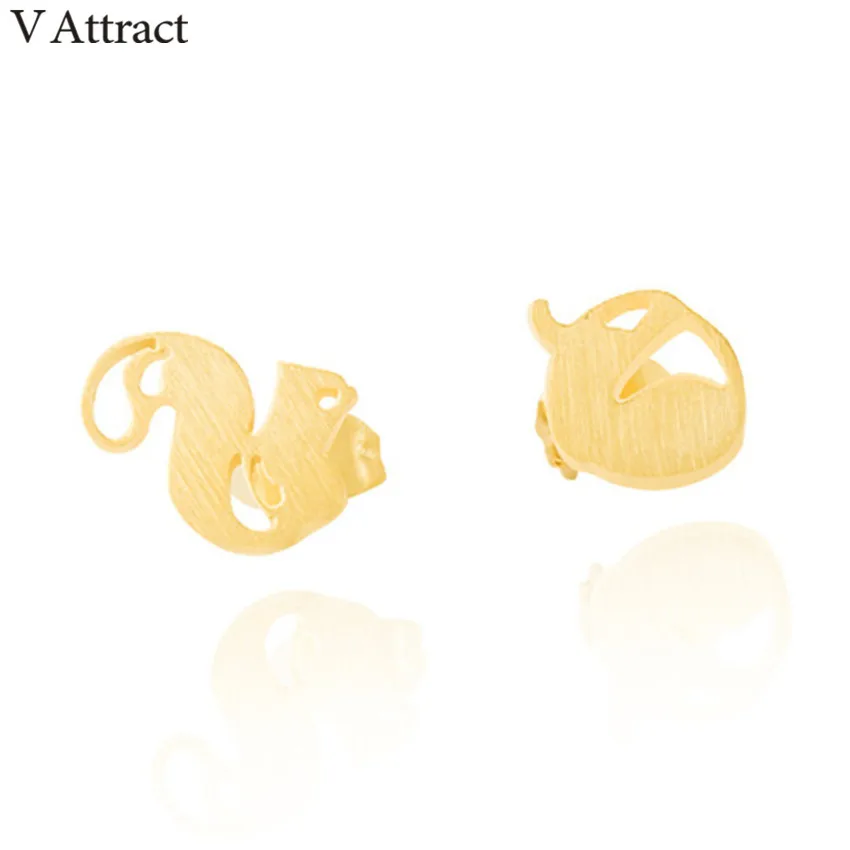 V Attract Women Silver Gold Filled Stainless Steel Brincos Forest Squirrel Acorn Post Stud Earrings Fashion Jewelry | Украшения и