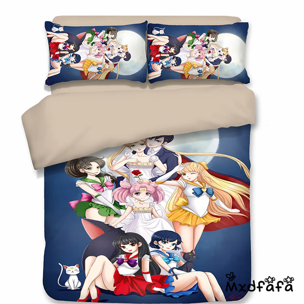 Mxdfafa японского аниме Сейлор Мун Комплект постельного белья набор Роскошное Одеяло Комплект наборы из 3 предметов включает 1 пододеяльник и 2