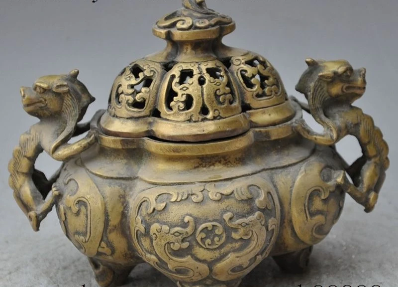

8"chinese bronze Brave troops Pixiu dragon beast statue incense burner Censer
