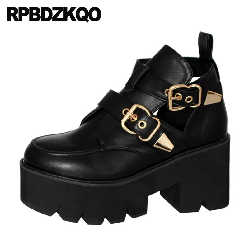 

Platform Biker Flatform Gothic Boots Punk Shoes Motorcycle Block Women Round Toe Black High Heel Muffin Harajuku Booties Chunky