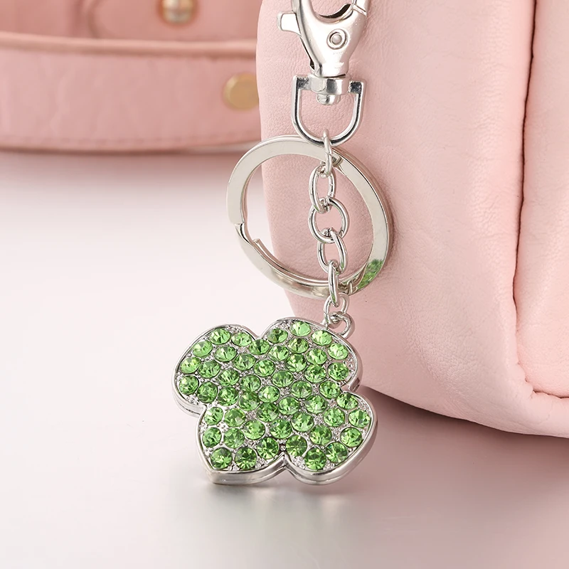 Beautiful beautiful crystal lucky clover key chain bag pendant key
