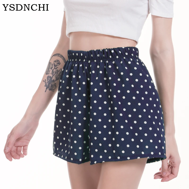 

YSDNCHI S-XL Elastic Waist Women Chiffon Shorts Dot Style Casual Summer Shorts Mid Waist Loose Short Beach Flare Shorts New