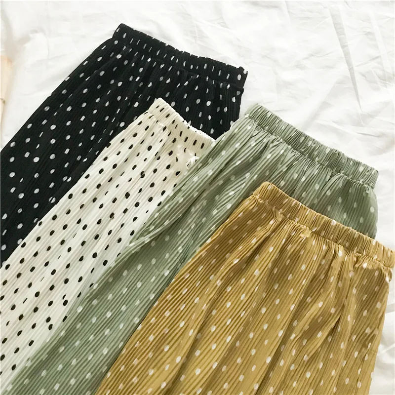 

OLGITUM Polka Dot Pleated Skirt 2019 Summer Korean Chic Long High Waist Slim Pleated Skirt School Skirt Sweet Midi Skirt Saia