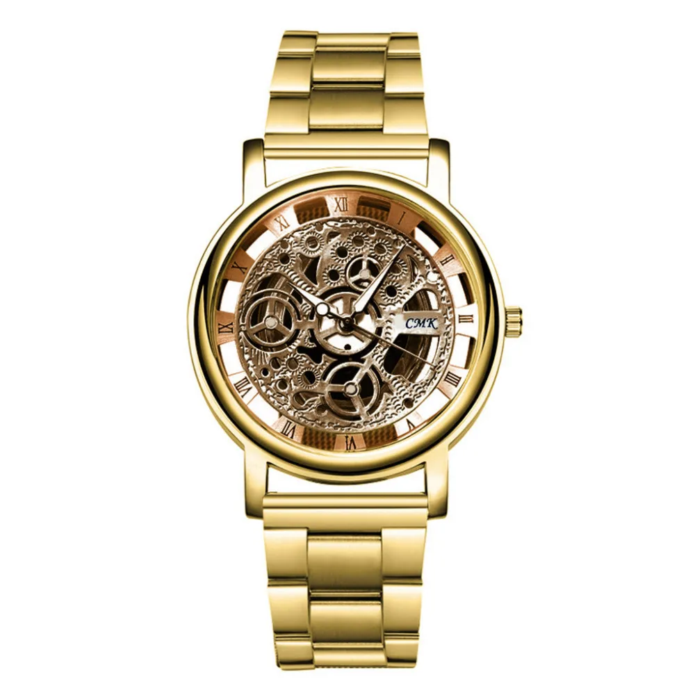 Relogio Feminino часы крутые мужские часы серебристые золотые Роскошные полые стальные наручные часы Мужские часы Ретро montres hommes