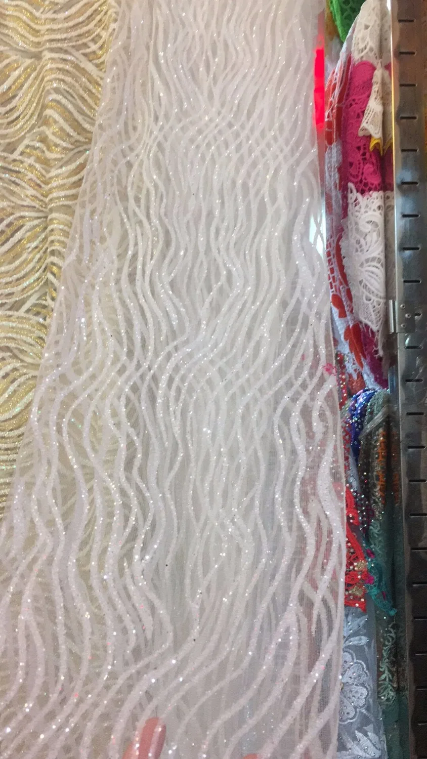 

Горячая Распродажа, французская сетчатая кружевная ткань, блестящая ткань с приклеенными блестками, модная блестящая африканская Тюлевая кружевная ткань