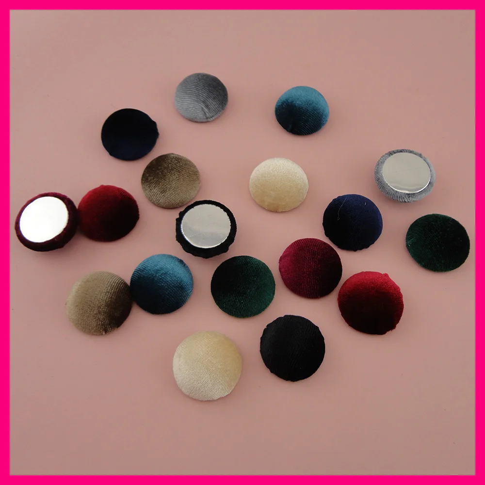 

50PCS 14mm height 2.8cm Assorted colors Velvet flocked fabric Covered Chunky Round Buttons Beads with flat back,wholesale