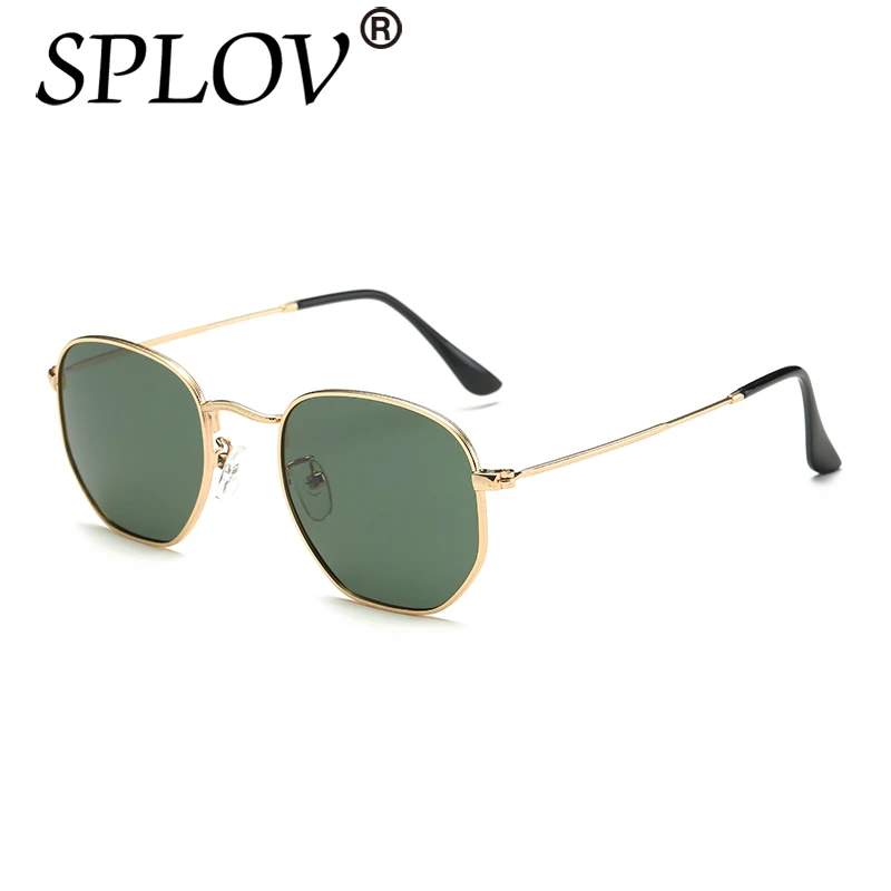 SPLOV Ray, брендовые дизайнерские женские поляризованные солнцезащитные очки, квадратные многоугольные солнцезащитные очки, мужские ретро очки, шестиугольная металлическая оправа, верхняя часть UV400 - Цвет линз: C03 Gold DarkGreen