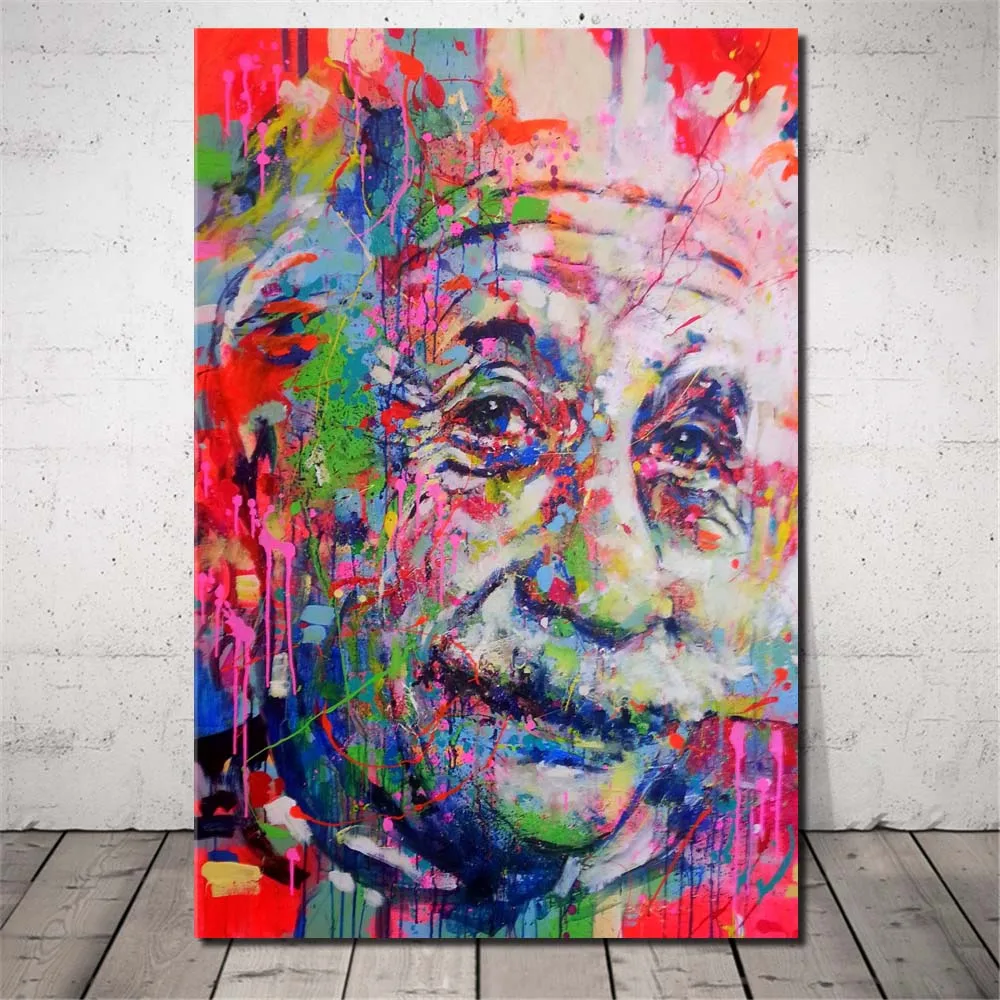 

Colorful Einstein Face Street Graffiti Wall Art Painting Abstract Figure Picture Print on Canvas for Home Wall Decor Unframed