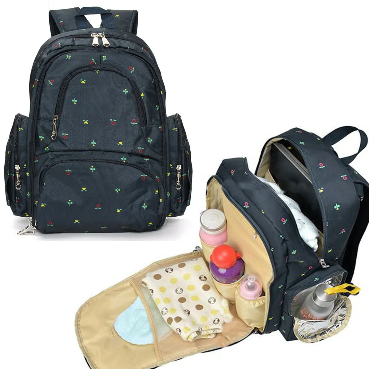 

Dark Blue Floral Baby Diaper Storage Bag Mom Travel Carry Bag Accessories Mummy Nappy Tote Shoulder Backpack Changing Bag