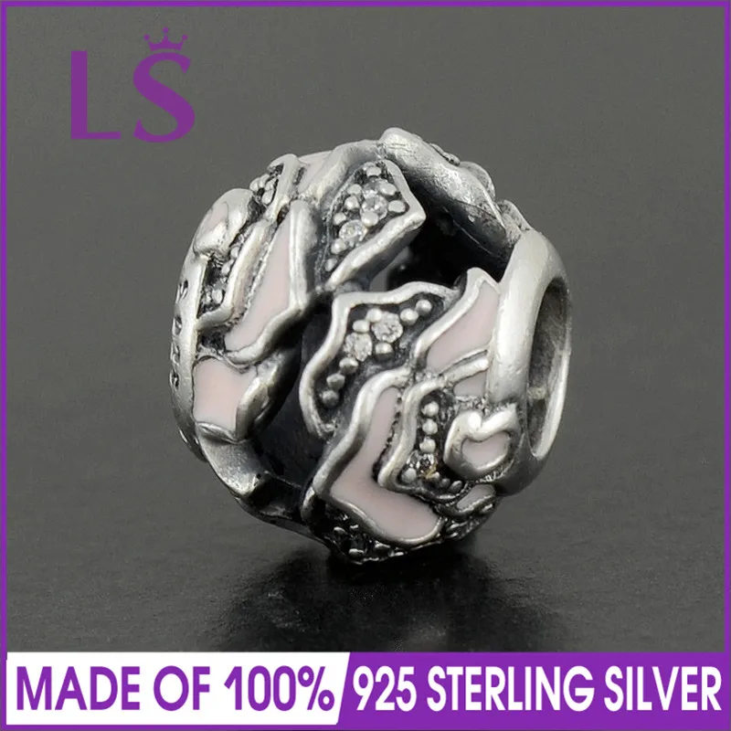 

LS High Quality Genuine 925 Silver Pink Delicate Rose Enamel Charm Beads Fit Original Bracelets Pulseira Encantos.Fine Jewelry.J