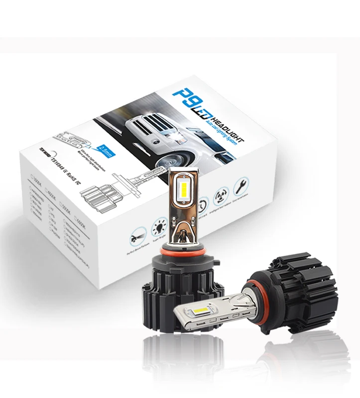 1 комплект 9006 HB4 100 W 13600LM P9 светодиодный фар 2,5 мм ультра-тонкий и не имеет слепых пятен с чипом CSP Мощность белый 6000 К вождения спереди автомобильные лампы