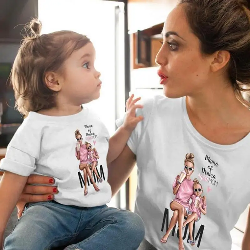 

Female T-shirt Family Matching Mom Daughter Girls Clothes T-shirt Tee Korean Fashion Harajuku Kawaii Short-sleeve White T Shirt
