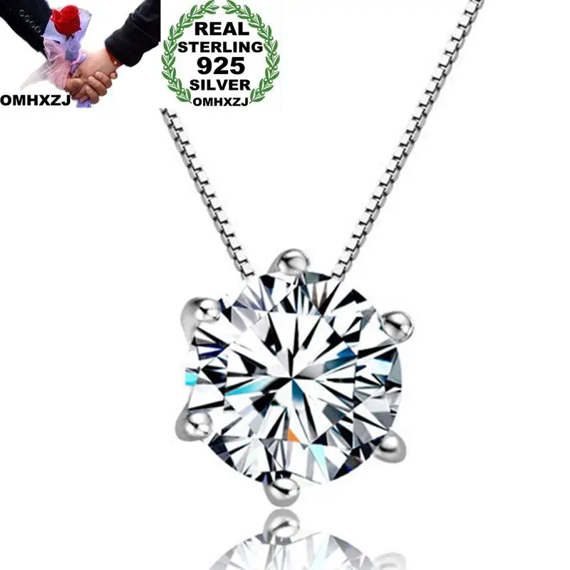 

OMHXZJ Wholesale European Fashion Woman Girl Party Wedding Gift Round Zircon S925 Sterling Silver Necklace Pendant Charm CA171