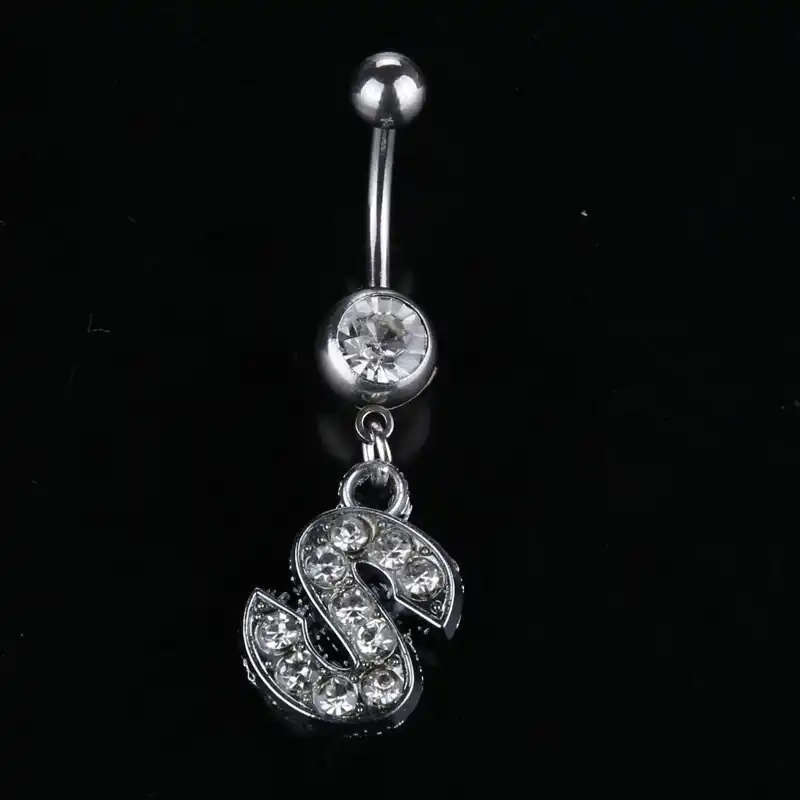 26 Letter Charming Body Piercing Jewelry S To Z Crystal Body Piercing Jewelry Letter S