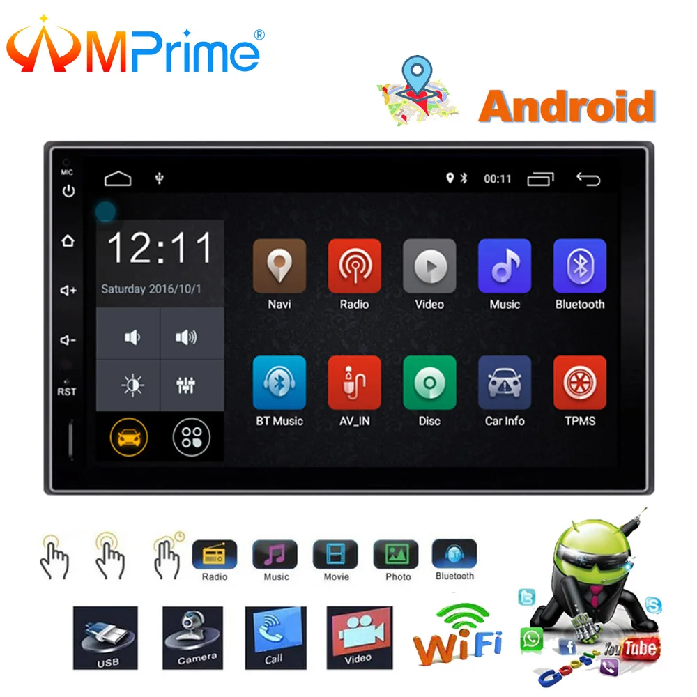 

AMPrime 7" Car Radio 2 Din GPS Navigation Android Autoradio Stereo Touch Screen MP5 Multimedia Player USB Bluetooth WiFi Player