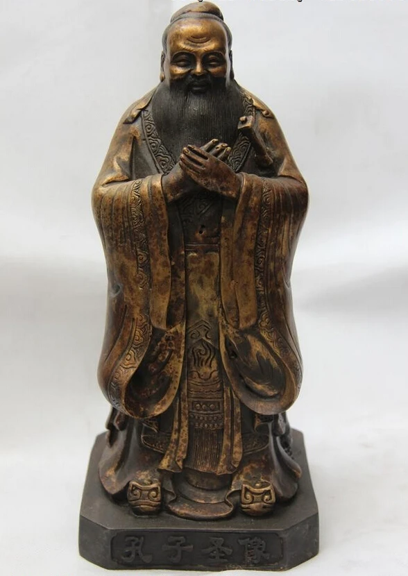 

fast shipping USPS to USA S1058 15 Chinese Folk Bronze Copper Carved Confucius Kong Zi KongZi God Buddha Statue