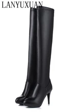 Tamaño grande 34-45 2017 Invierno Nuevas Botas de Tacón Alto Del Ocio Elegante tacones Sexy Zapatos de Las Mujeres Botas de Cuero Punta Redonda Talón Fino T601