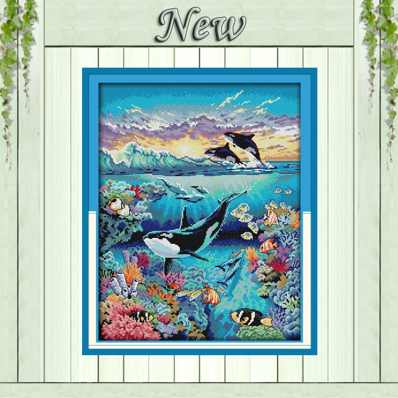 

Underwater world fish sea animal diy painting pattern print on canvas DMC 11CT 14CT kits Cross Stitch embroidery needlework Sets