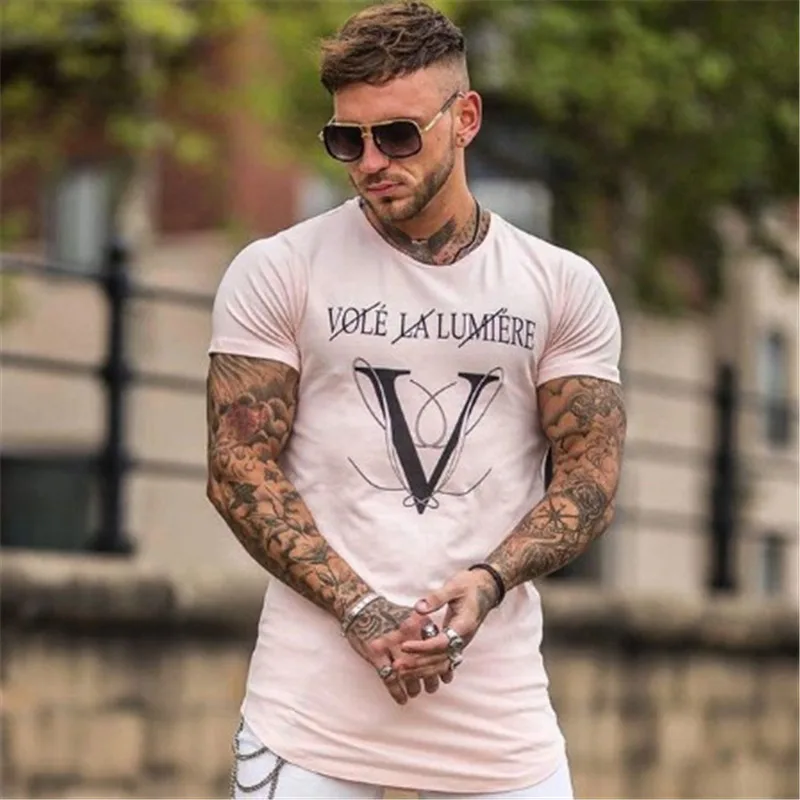 Summer New Men Casual Bodybuilding t-shirt Male Gyms Fitness Jogger slim quick-drying Cotton Print Short sleeve Brand tees tops