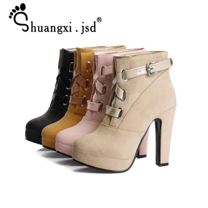 

Shuangxi.jsd 2019 Winter High Heel Boot Sexy Women Ankle Fur Boots Plus Size 41 42 43 Pink Woman Shoes Keep Warm Bota Feminina