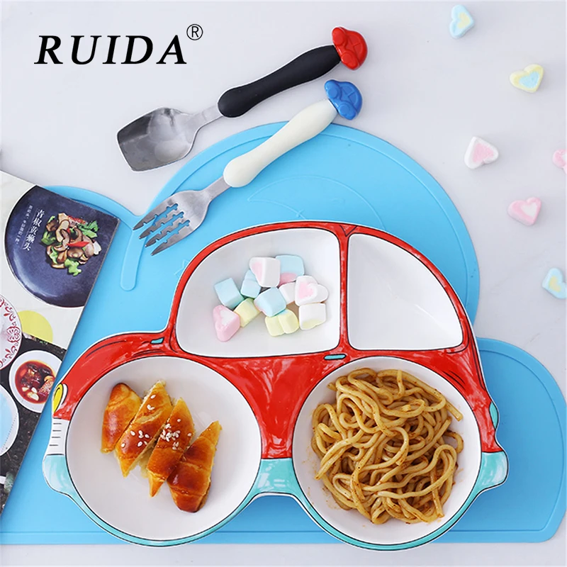 

RUIDA Creative Car Shape Baby Tableware Baby Plate Children Cartoon Separation Plate Lovely Breakfast Plate Feeding Supplies