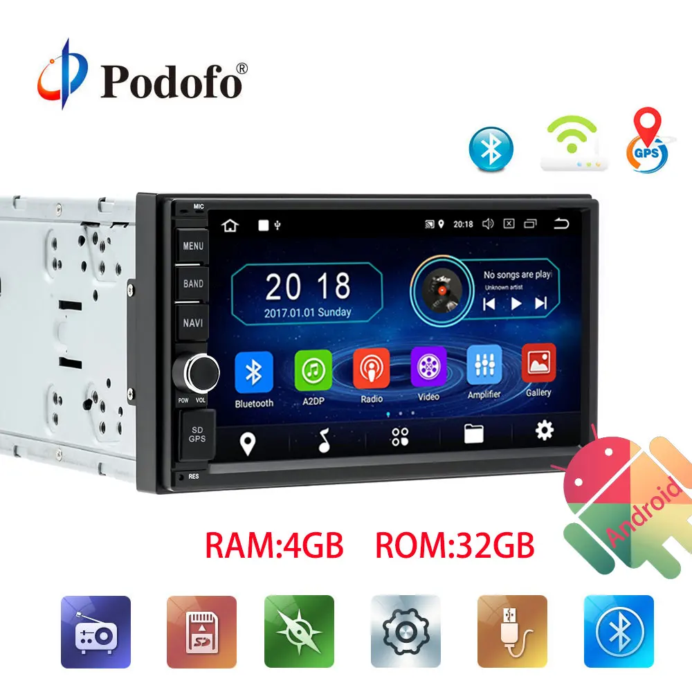 

Podofo 2din Android Car Radio Octa Core 4G+32G Audio Stereo 2 din Multimedia Player GPS/Bluetooth/FM/RDS/WIFI/OBD/DVR Autoradio