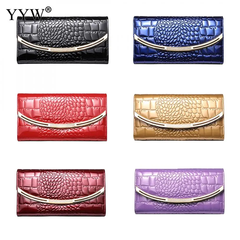 Black Bussiness Women's Purse Genuine Leather Wallet Women Alligator Clutch Bag Lady Large Capacity Long Wallets with Zinc Alloy