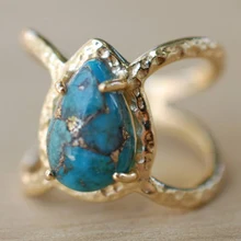 Модные богемные кольца для женщин Ретро античный золотой цвет Роскошные инкрустированные капли грушевидное кольцо с полудрагоценным камнем