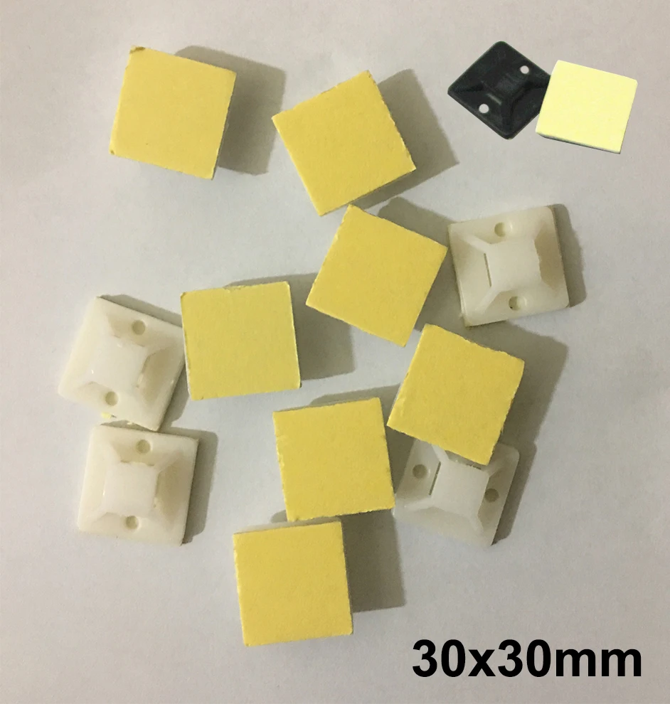 

50pcs 30x30mm 30*30 White Black Nylong Square Plastic Yellow Self Adhesive Wire Zip Fixed Holder Cable Tie Mount Base