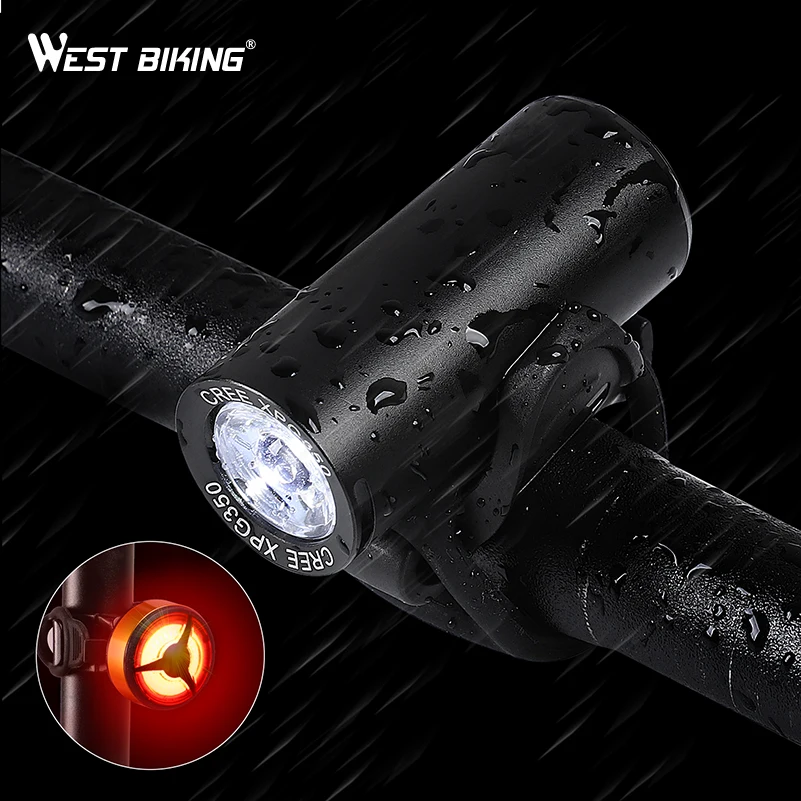 Top WEST BIKING Bike Light Sets Ultralight Front + Rear Lights USB Charging Safety Cycling Lamp Taillight Flash Bicycle Headlight 1