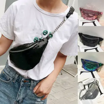 

2019 Hot Women Bum Bag Glitter Sequin Fanny Pack Travel Waist Bag Travel Holiday Money Phone Belt Waist Pack Pouch Wallet