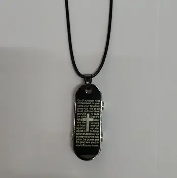 

skateboard pendant Necklace Cross Jesus Jehovah Bible totem pattern cross top quality stainless steel Black rope Fashion Jewelry