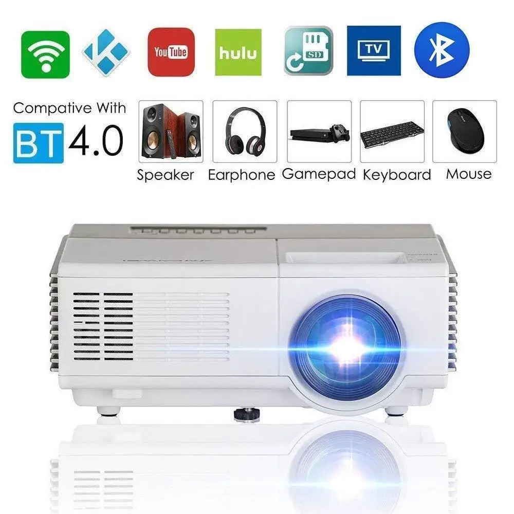 CAIWEI Portable Android WiFi Home Theater LED Projector Bluetooth Wireless HD Video Movie Game for PC TV Smartphone Miracast CAIWEI Portable Android WiFi Home Theater LED Projector Bluetooth Wireless HD Video Movie Game for PC TV Smartphone Miracast