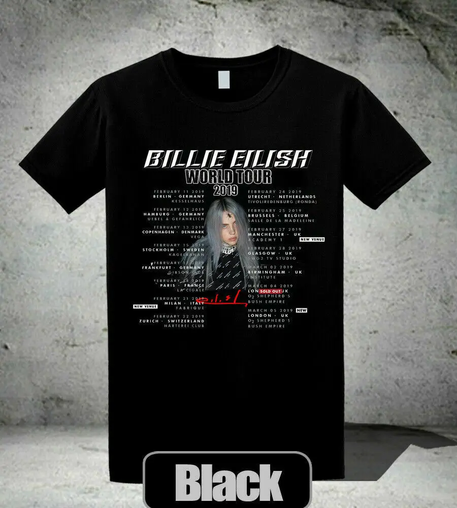 

Billie Eilish Tour 2019 Signature T-Shirt WHEN WE ALL FALL ASLEEP, WHERE DO WE Go Men Adult Slim Fit T Shirt S-XXxl Top Tee