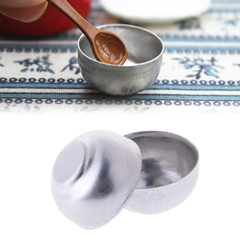 

New 2PCS 1:12 Iron Bowls Miniature Toy Doll Food Kitchen Dollhouse Accessories