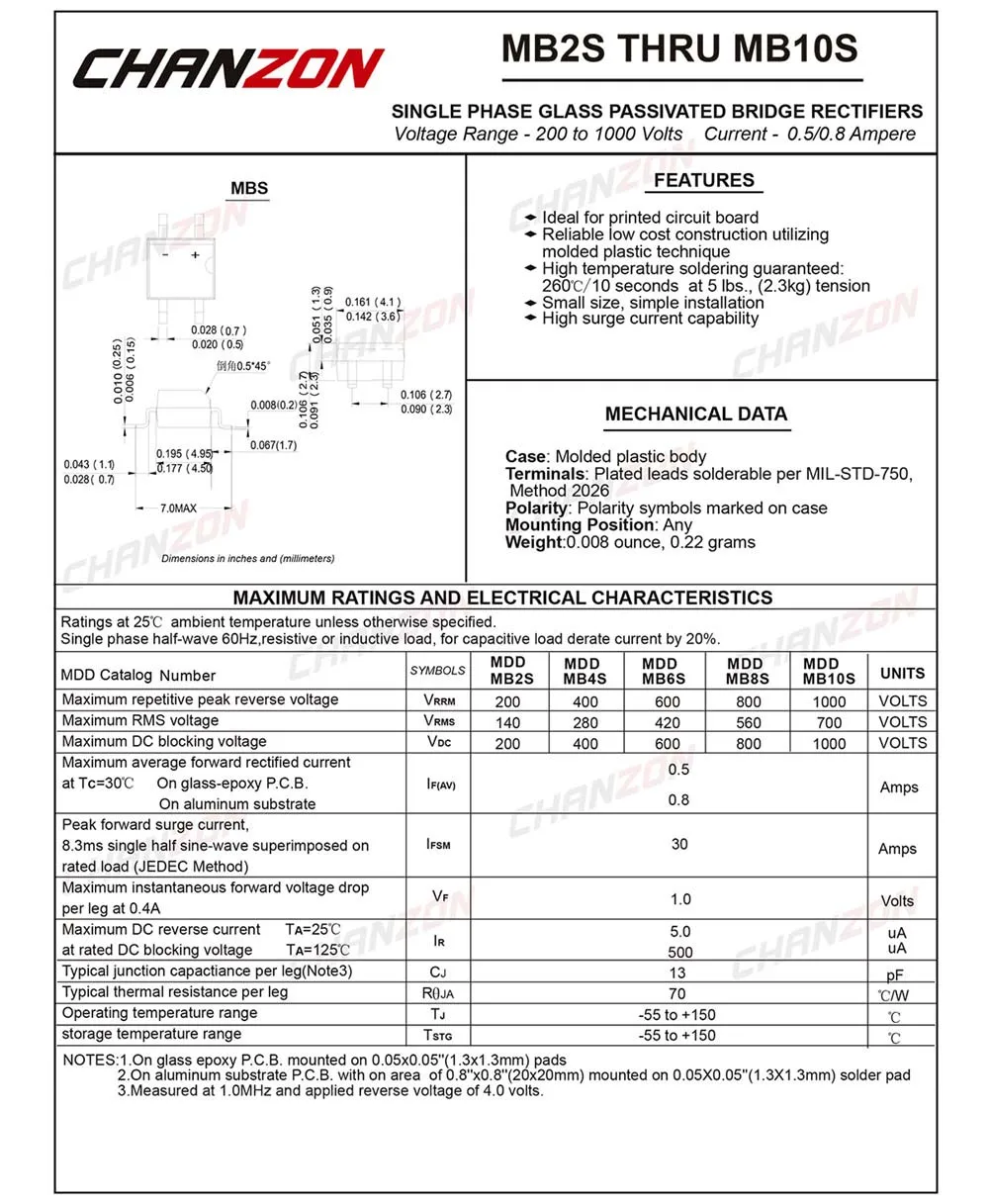 100 шт. MB10S SMD мост выпрямительный диод 0.5A 1000 V MBS (SOIC 4) однофазный 0 5 Ампер Вольт MB 10S