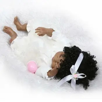 

22'' Reborn Baby Full Silicone Xmas Realistic Bath Bebe African American Gift Girls Toys