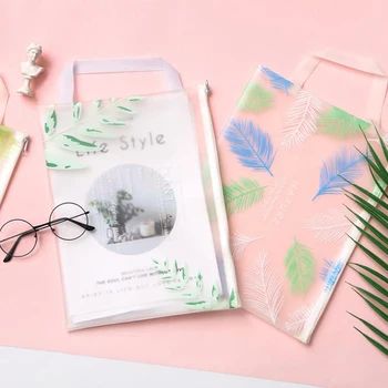 

1 Pcs Kawaii A4 Green Plant Leaves Transparent Document Bags PVC Portable File Folder Zipper Bag Organizer Student Stationery