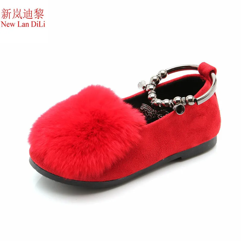 الربيع الخريف فتاة جديدة الأحذية الحلو لطيف الفراء حذاء الأميرة مطرز في كبيرة الطفل الترفيه البازلاء أحذية الأطفال من جلد الغزال حذاء مسطح