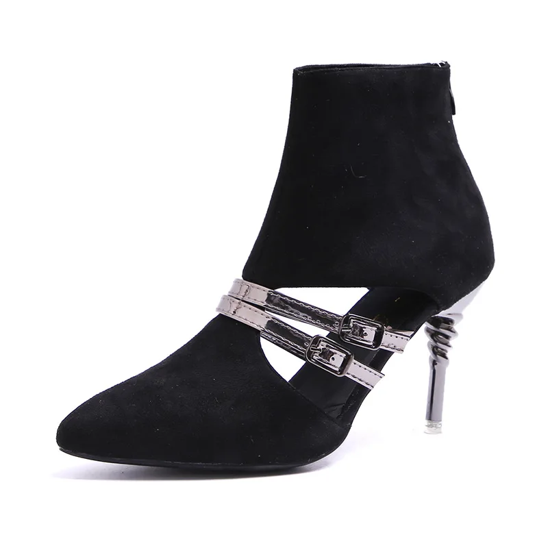 Выдалбливают тонкий Обувь на высоком каблуке bottines femme двойной обувь с пряжкой