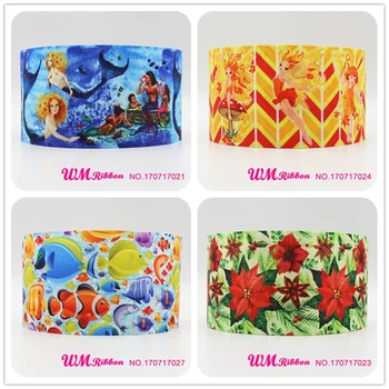 

Q&N ribbon 3inch 75mm fish mermaid cartoon printed grosgrain ribbon webbing 50yards/roll for headband free shipping
