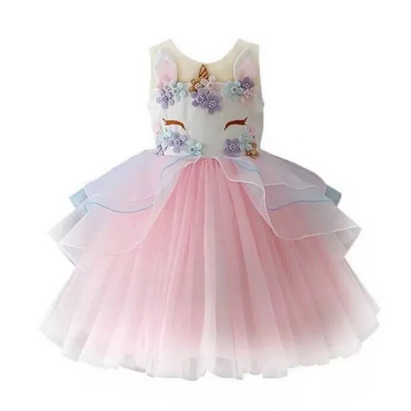 

Girls Unicorn Pony Flowers Tutu Dress Princess Children Kids Halloween Unicorn Costume Kids Fancy Party Dress 2-10 years Pink
