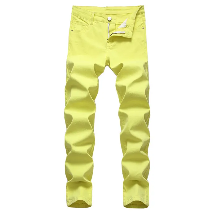 New Men's Fashion Jeans Business Casual Straight Leg Skinny Yellow Red Jeans Men Punk Pants Male Streetwear Moda Masculina