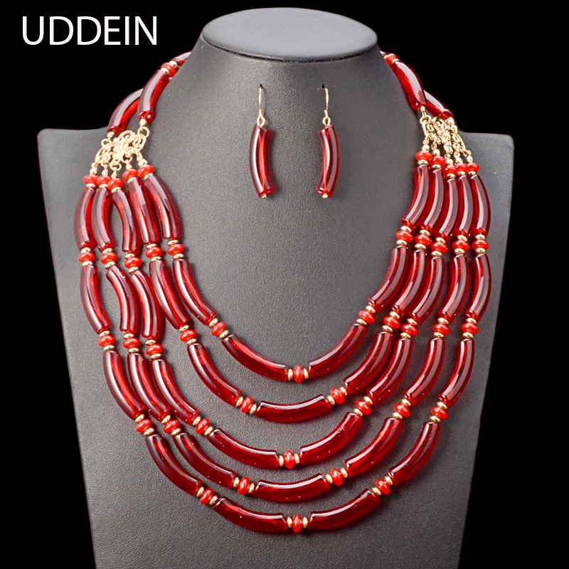 

UDDEIN Nigerian Wedding Indian Necklace Sets Multi Layer Beads Necklace For Women Bohemian Statement Choker African Jewelry Set