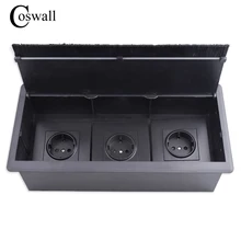 COSWALL черный тройной ЕС розетка настольная офисная розетка с Пылезащитная кисть подходит для любого 86 розетка настенного типа или переключатели