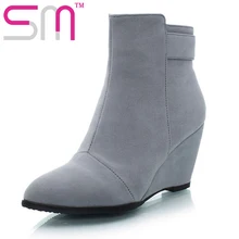 Gemütliche Keile Elegant Spitz Stiefeletten Weibliche Herbst Winter Stiefel Schuhe Frau Einfach Wandern Frauen Schuhe Größe 34-43
